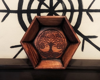 Offering Bowl - Yggdrasil Wood Altar Dish Plate Asatru Heathen Norse Pagan | Dry Offerings |