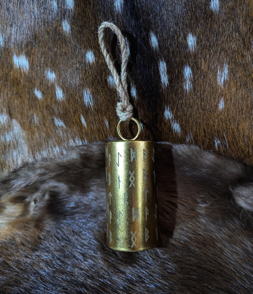 Cylindrical Metal Rune Bell | Runic Decor | Norse Pagan Altar Goods ...