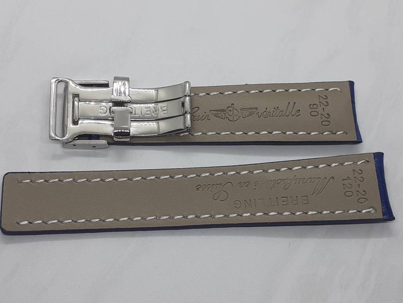 22mm Blue Leather Watch Strap Belt With Stainless Steel Etsy