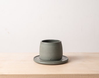 Handmade Ceramic Espresso/Tea Cups with saucers - Forest Green