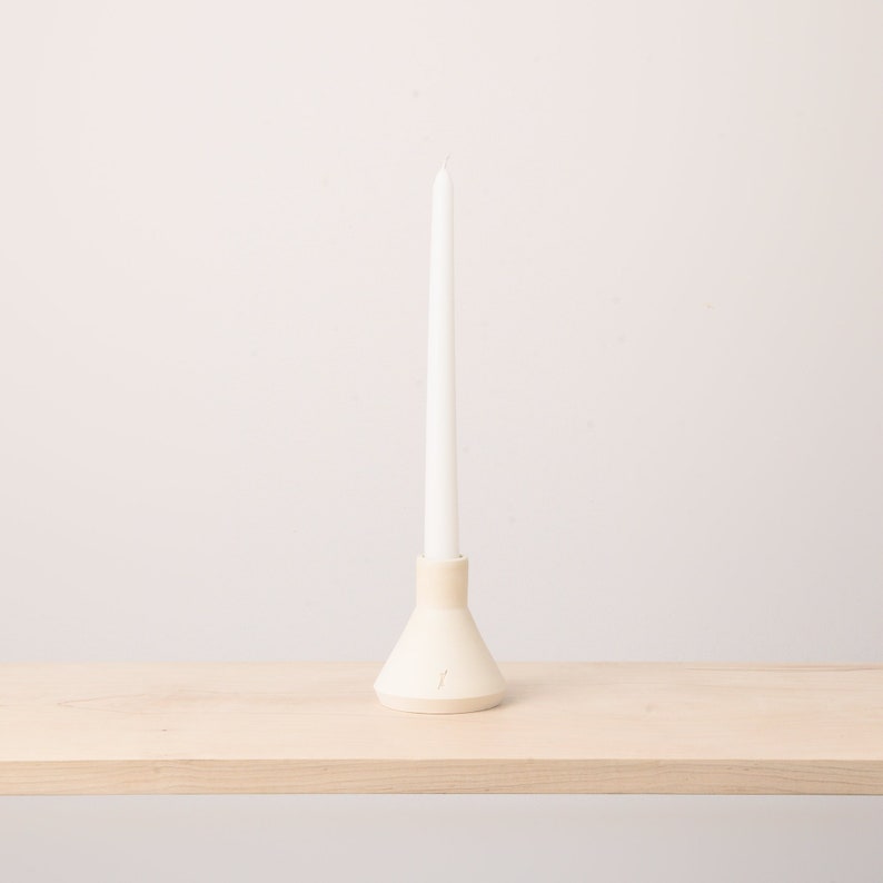 Handmade Ceramic Taper Candle Holder White image 2