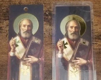 Saint Nicholas of Myra: gold foil raised bookmark, double-sided with prayer, with tassel and medal options