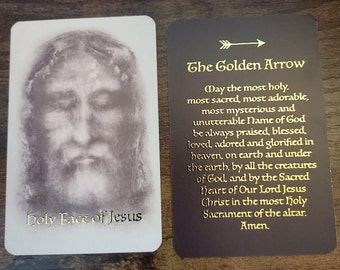 Holy Face of Jesus and Golden Arrow Prayer Holy Card with Gold Foil