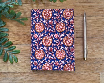Handmade Floral Notebook | Recycled Paper Journal, Boho Printed Cover