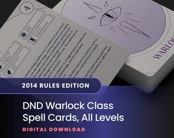 Warlock Spell Cards: DND 2014 Edition, All Levels (Printable PDF)