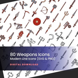 80 Waffen Linie & Farb-Icons | SVG und PNG DnD Vektor-Dateien | D&D-Symbol | D&D Waffen | D&D Grafik | DM Ressourcen | DnD svg | svg Dateien dnd