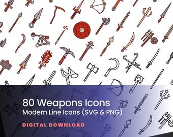 80 Weapons Line & Color Icons | SVG and PNG DnD Vector Files | DnD Icon | DnD Weapons | DnD Graphic | DM Resources | DnD svg | svg files dnd