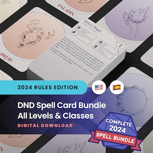 DND 2024 Spell Cards Printable PDF – All Classes Levels 1–9 | DnD Spell book, Digital Download, 5e Compatible