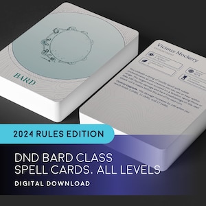 Cartes Magie du MDN, classe 2024 | Barde | Offre groupée du MDN | Cartes Magie du MDN 2024 | Cartes Magie mdn | Sort de barde | Imprimable | Livre d'orthographe dnd
