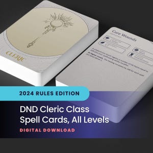 Cartas de hechizo de clérigo: Edición DND 2024, todos los niveles (PDF imprimible)