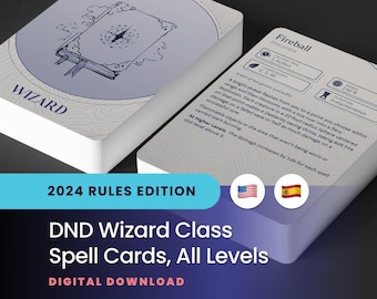 Wizard Spell Cards: DND 2024 Edition, All Levels (Printable PDF)