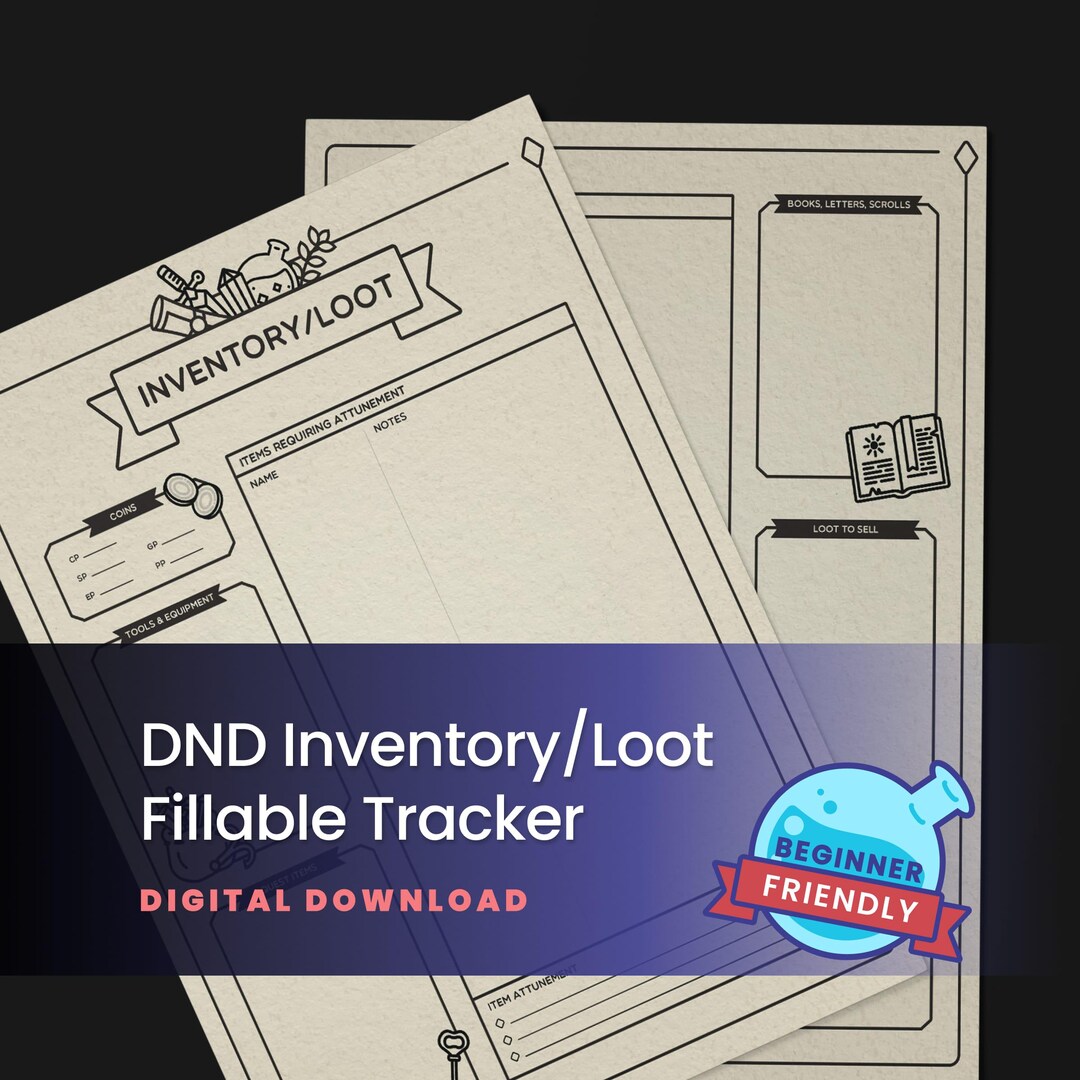 DND Inventory and Loot Tracker Fillable PDF – 5e Item & Equipment ...