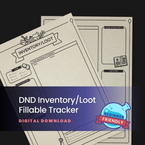 DND Inventory and Loot Tracker Fillable PDF – 5e Item & Equipment Tracking Sheet Printable, Digital Download