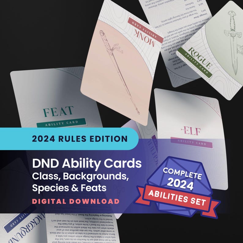DND Ability Cards: Backgrounds, Class Abilities, Species Abilities, and Feats (Printable PDF) image 1