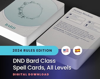 Bard Spell Cards: DND 2024 Edition, All Levels (Printable PDF)