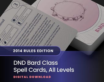 Bard Spell Cards: DND 2014 Edition, All Levels (Printable PDF)