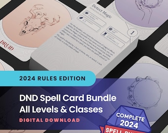 DND 2024 spreukkaarten afdrukbare pdf – alle klassen niveaus 1–9 | DnD-spreukenboek, digitale download, 5e-compatibel