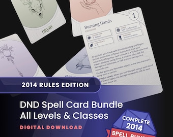 Spellkaarten 2014: alle klassen, niveaus 1-9 | Spellenboek niet storen, digitale download | DND 5e Spell Cards afdrukbaar, Spellbook-referentiekaarten