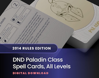Paladin Spell Cards: DND 2014 Edition, All Levels (Printable PDF)