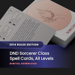 Sorcerer Spell Cards: DND 2014 Edition, All Levels (Printable PDF)
