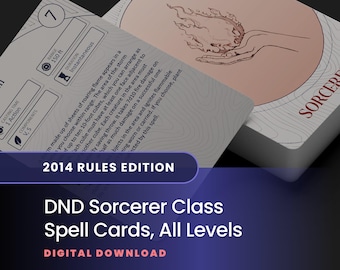 Sorcerer Spell Cards: DND 2014 Edition, All Levels (Printable PDF)