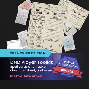 DND 2024 Player Toolkit – Printable PDF Starter Pack | All Spells, Backgrounds, Species Traits, Character Sheet, Player Resources