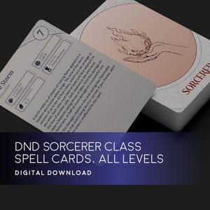 Cartas de hechizos de clase DND / Hechicero / Paquete de clase DND / Cartas de hechizos DND 5e / Hechizos de clase DND / Cartas de hechizos DND / Hechizo de hechicero / Imprimible 5e
