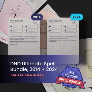 DND 2014 and 2024 Spell Cards Printable PDF – All Classes Levels 1–9 | DnD Spell book, Digital Download, 5e Compatible