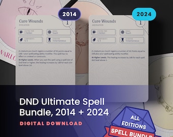 NST spreukkaarten 2014 en 2024 afdrukbare pdf – alle klassen niveaus 1–9 | DnD-spreukenboek, digitale download, 5e-compatibel