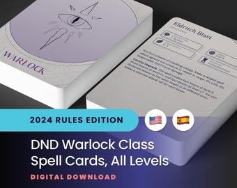 Warlock Spell Cards: DND 2024 Edition, All Levels (Printable PDF)