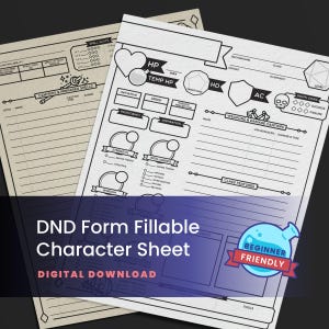 DND Character Sheet Printable PDF – 5e and 2024 Rules | Fillable Dungeons & Dragons Character Sheet, Digital Download