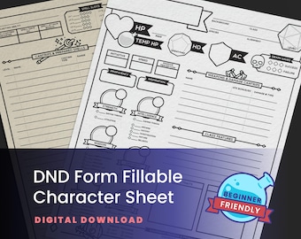 DND Character Sheet Printable PDF – 5e and 2024 Rules | Fillable Dungeons & Dragons Character Sheet, Digital Download