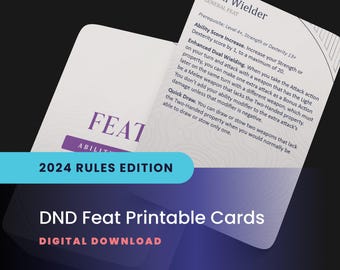 DND 2024 Feats Ability Cards – Printable Feat Reference | 5e Feat Traits & Features, Digital PDF for Character Creation