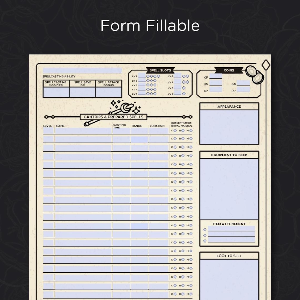 Karta postaci DND do druku w formacie PDF – zasady 5e i 2024 | Karta