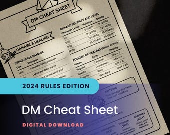 Beginner-Friendly DND DM Cheat Sheet Printable – 2024 Rules Summary | Quick Reference for Combat & Conditions, PDF Download | dm screen dnd