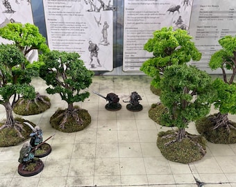 5 Model forest trees, for fantasy scenery and  scatter terrain for wargaming