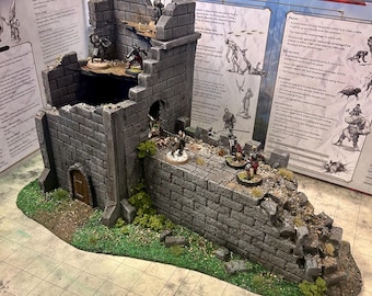 Castle wall & Tower ruin, wargaming scenery