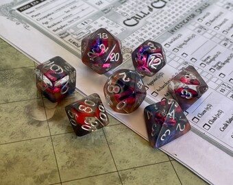Entombed Poly dice set Demons Eye, for D&D RPG.