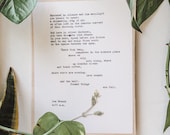zoe branch, 4 33 a.m. typewriter art, poem print, poetry art, gift for him, gift for her, pressed flower art, poetry gift, poem wall art