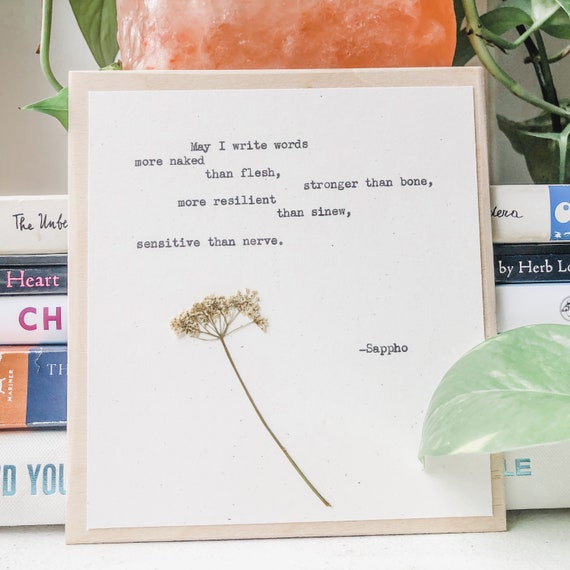 sappho, may I write words; typewriter art, writer gift, pressed flower art, female writer, poetry gift, gift for writer art, literary gift
