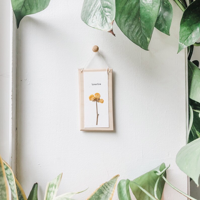 breathe; typewriter art, pressed flower art, calm wall art, floral print, breathe print, wall hanging, wall decor, calming gift, floral gift image 2
