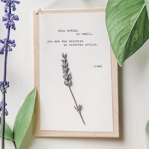 rumi, stop acting so small; typewriter art, rumi quote, inspirational wall art, rumi poem, poetry print, floral print, wall decor, poem art