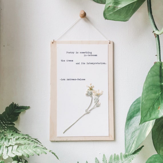 lou andreas-salome, poetry is something in-between; pressed flower art, typewriter art, historical women, floral wall art, poetry print