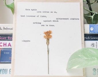 safo, el amor me impulsa; arte queer, impresión de poemas personalizados, regalo de boda lésbica, póster de literatura, poesía enmarcada, impresión de arte de flores rosas