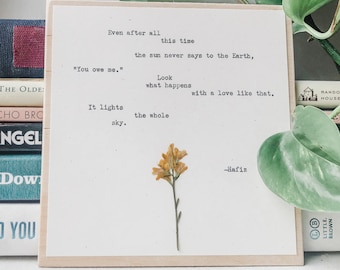 hafiz, auch nach all dieser Zeit; Schreibmaschine Kunst, Hafiz Spruch, gepresstes Blumen Zitat, Hafiz Wandkunst, Hafiz Druck, Wand dekor, Geschenk unter 30