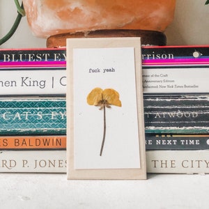 fuck yeah; typewriter art, funny gift, pressed flower art, pressed flower print, floral wall art, friend gift, wall decor, wall art