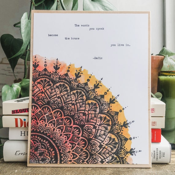 hafiz, the words you speak; mental health gifts, literature poster, custom quote print, self care mandala wall hanging, yoga studio decor