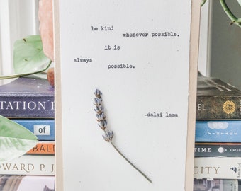 dalai lama, be kind whenever possible; floral art, poem wall art, poetry gift, wall art, pressed flower art, poem print, custom wall decor