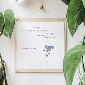 vincent van gogh, for my part; typewriter art, van gogh quote, pressed flower quote, quote print, quote wall art, wall decor, wall art image 3