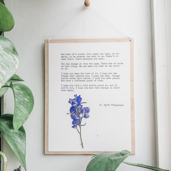 f scott fitzgerald, for what it's worth; just keep going, custom quote print, mental health gifts, master bedroom wall decor, literature art